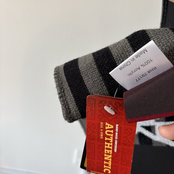 Hard Rock Cafe Striped Scarf Gray Black Unisex Winter Autumn Grunge Music NWT - Picture 6 of 9